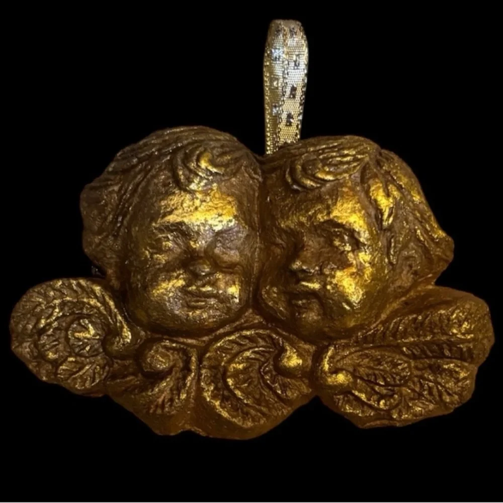 Gold Angel Ornament Vintage Christmas Handmade Ornament Luxury Victorian Cherub
